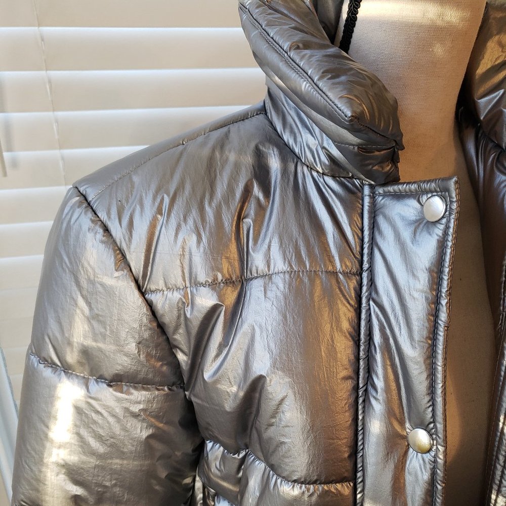 Silver Crop Puffer Jacket - Picture 3 of 9
